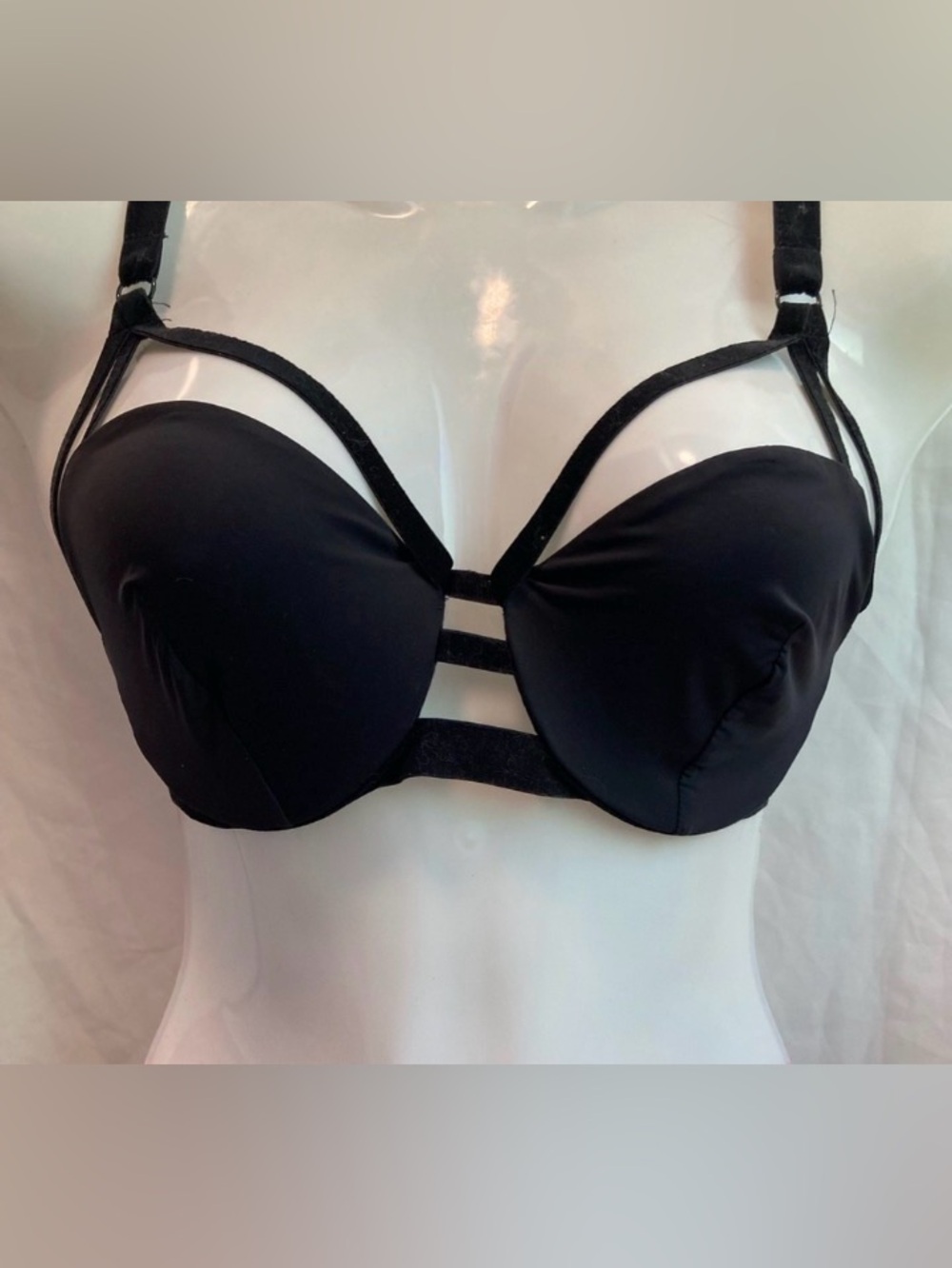 Black Strappy Cage Push-Up Bra Y2K Goth Festival Medium